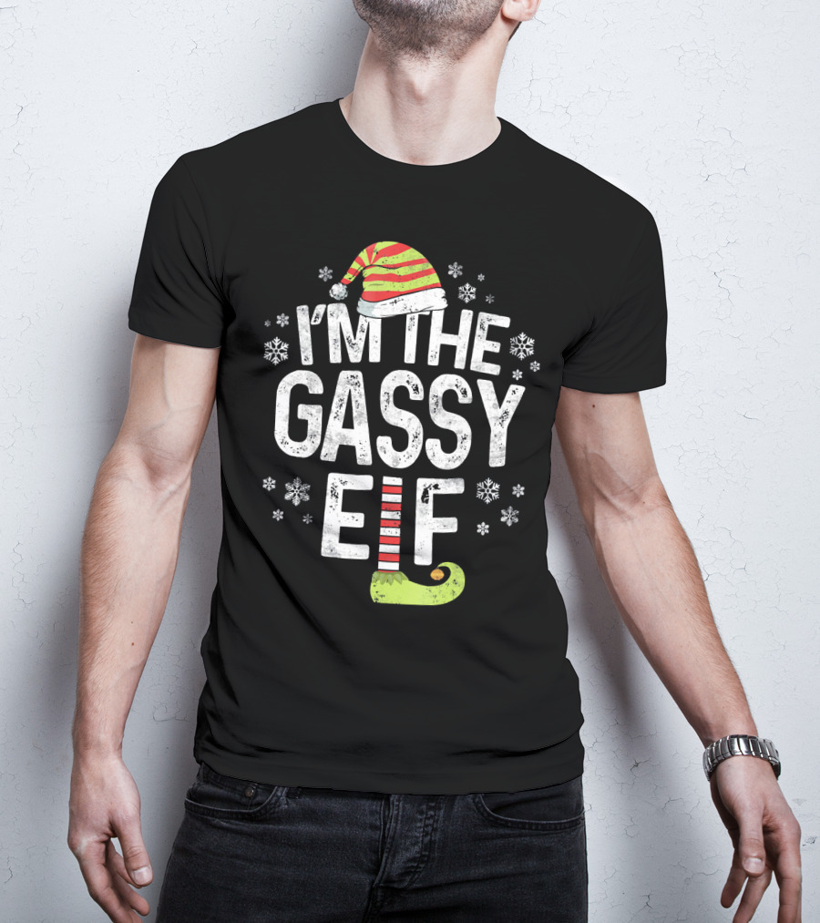 I'm The Gassy Elf Christmas Hat And Shoe With Snowflakes T-Shirt