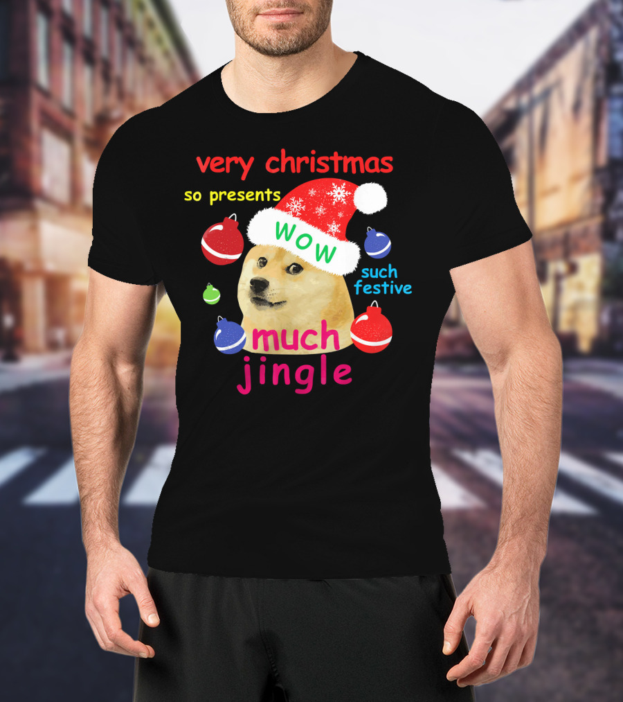 Very Christmas So Presents Wow Much Jingle Such Festive Doge Santa T-Shirt