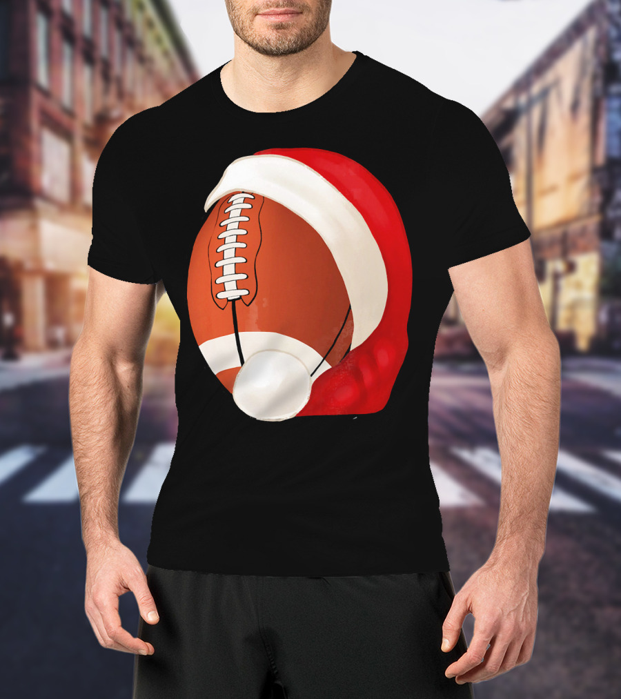American Football Santa Hat Christmas T-Shirt