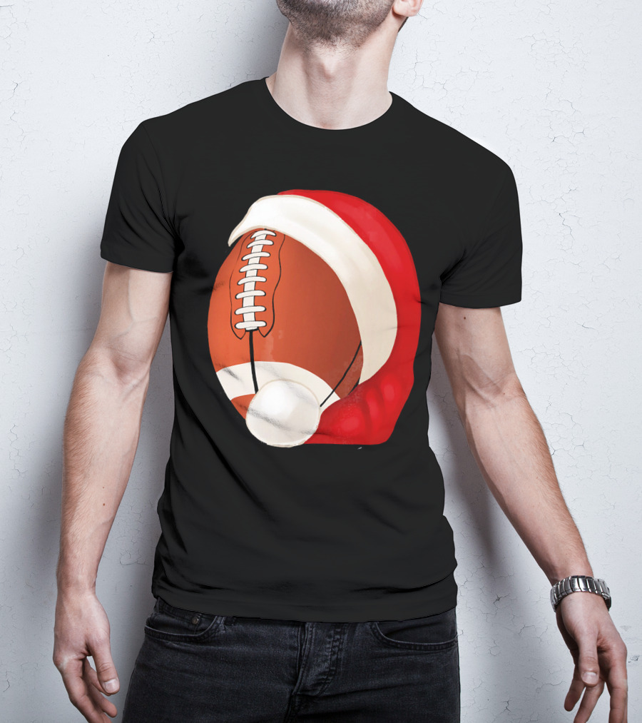 American Football Santa Hat Christmas T-Shirt