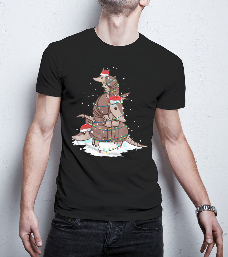 Armadillo Santa Christmas Light Tree Stack T-Shirt