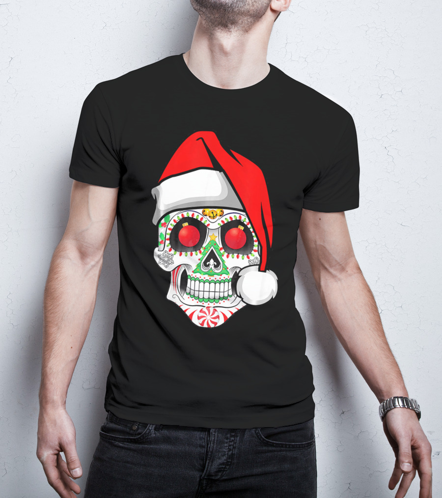 Jingle Jangle Christmas Sugar Skull Santa Hat Peppermint T-Shirt