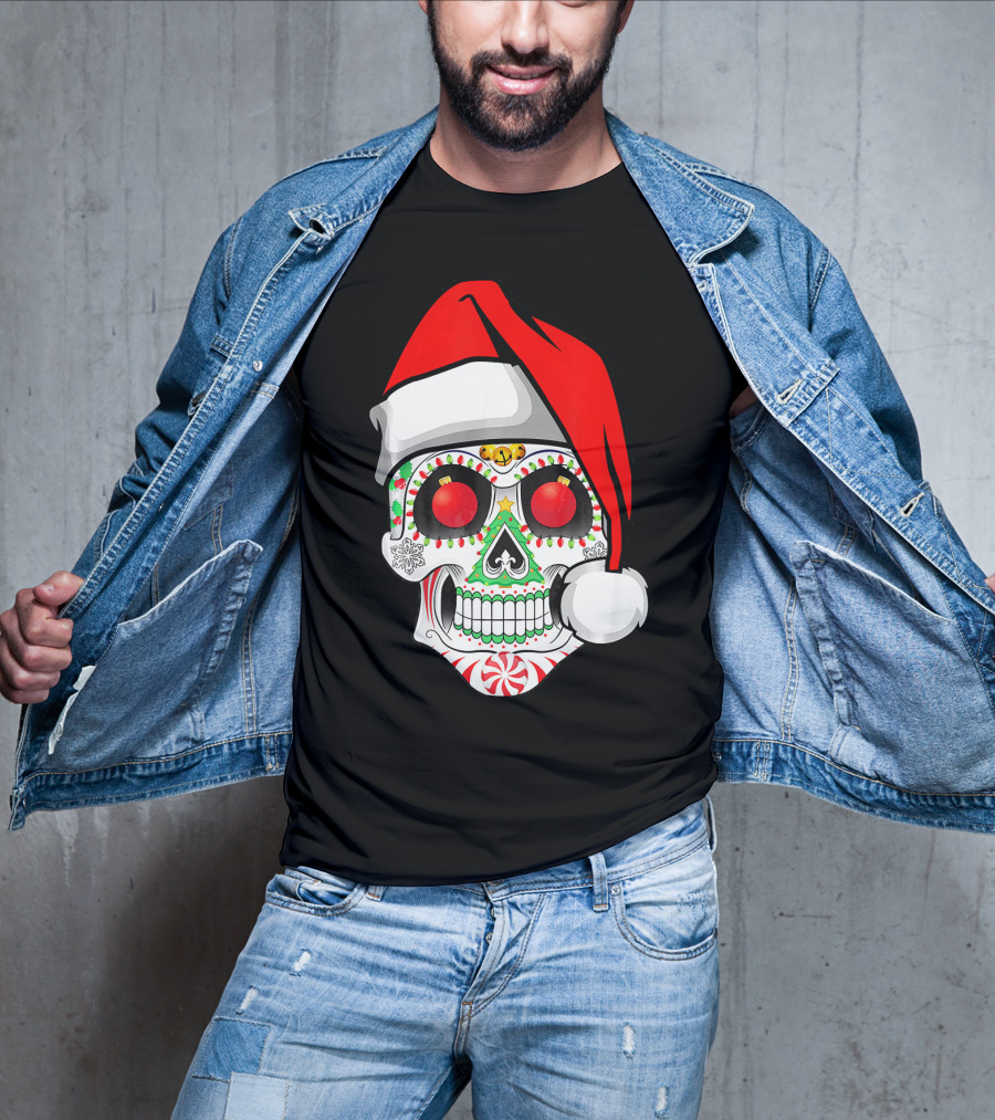 Jingle Jangle Christmas Sugar Skull Santa Hat Peppermint T-Shirt