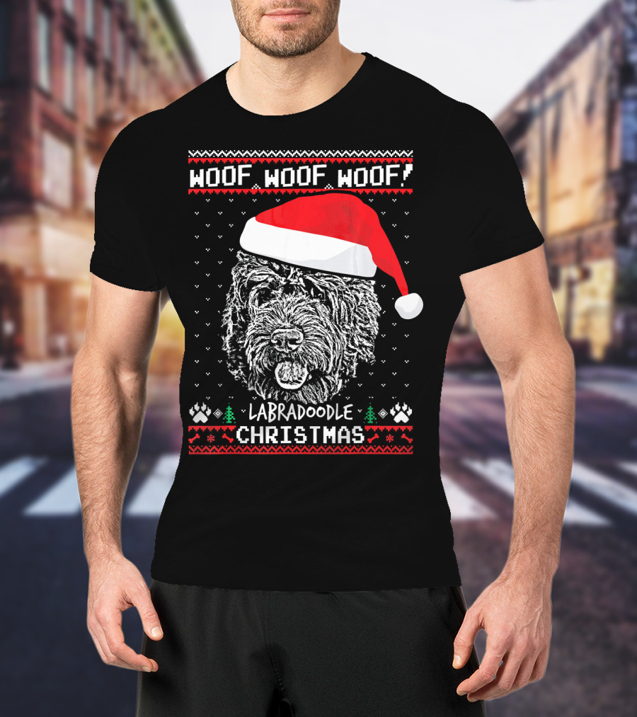 Woof Woof Woof Labradoodle Christmas T-Shirt