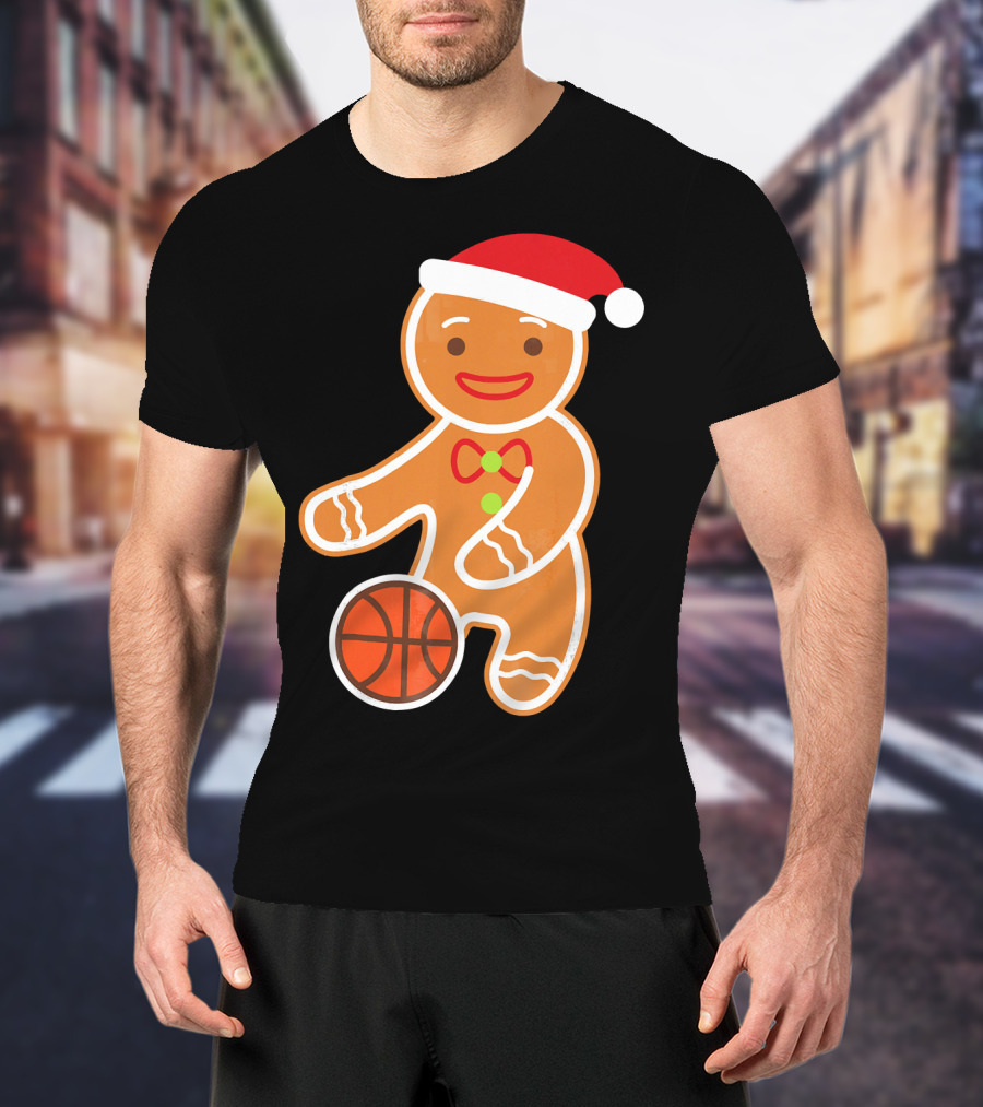 Basketball Gingerbread Player Santa Hat Gingerbread Man T-Shirt