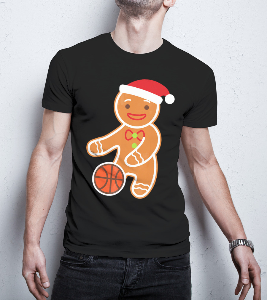 Basketball Gingerbread Player Santa Hat Gingerbread Man T-Shirt