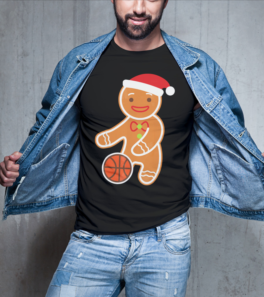 Basketball Gingerbread Player Santa Hat Gingerbread Man T-Shirt