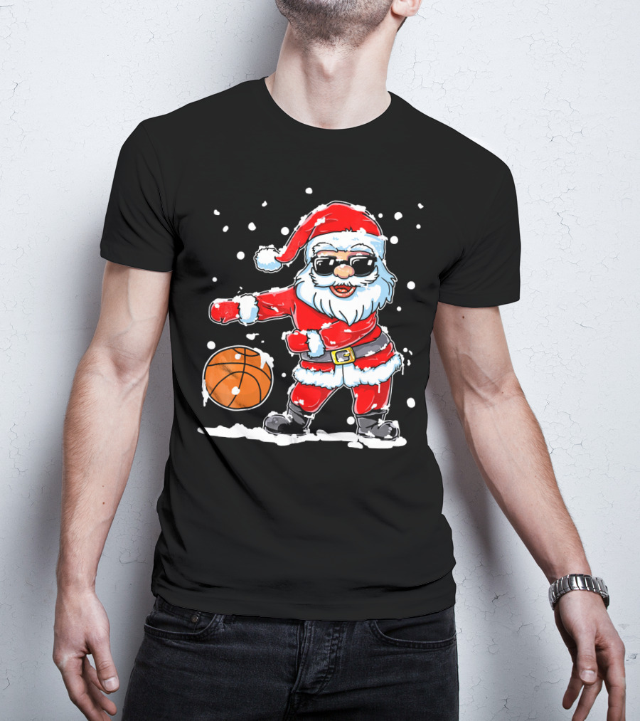 Santa Flossing With Basketball In Snowy Christmas Scene T-Shirt