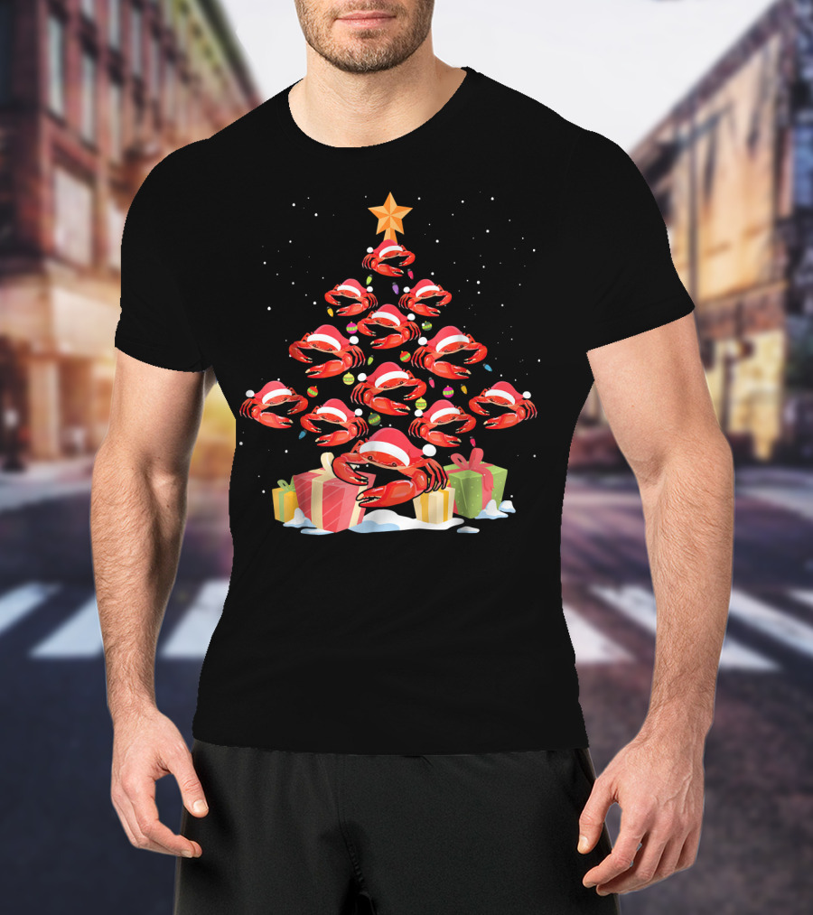 Funny Crab Christmas Tree Santa Lights Gifts Star T-Shirt
