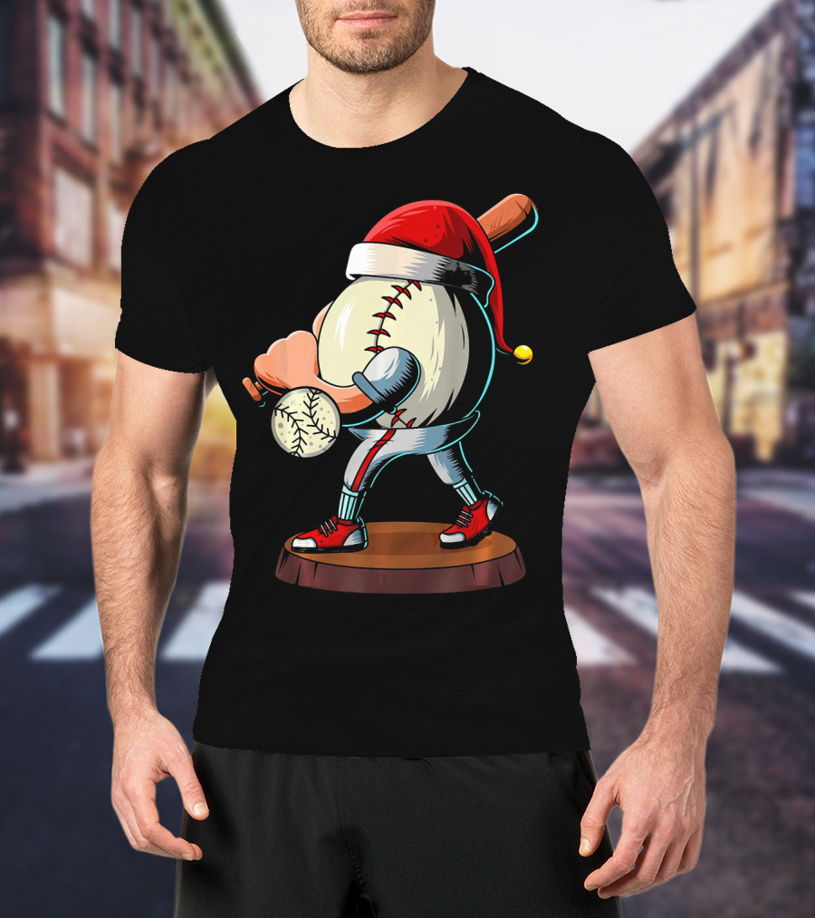 Christmas Baseball Batter Santa With Red Shoes And Bat T-Shirt