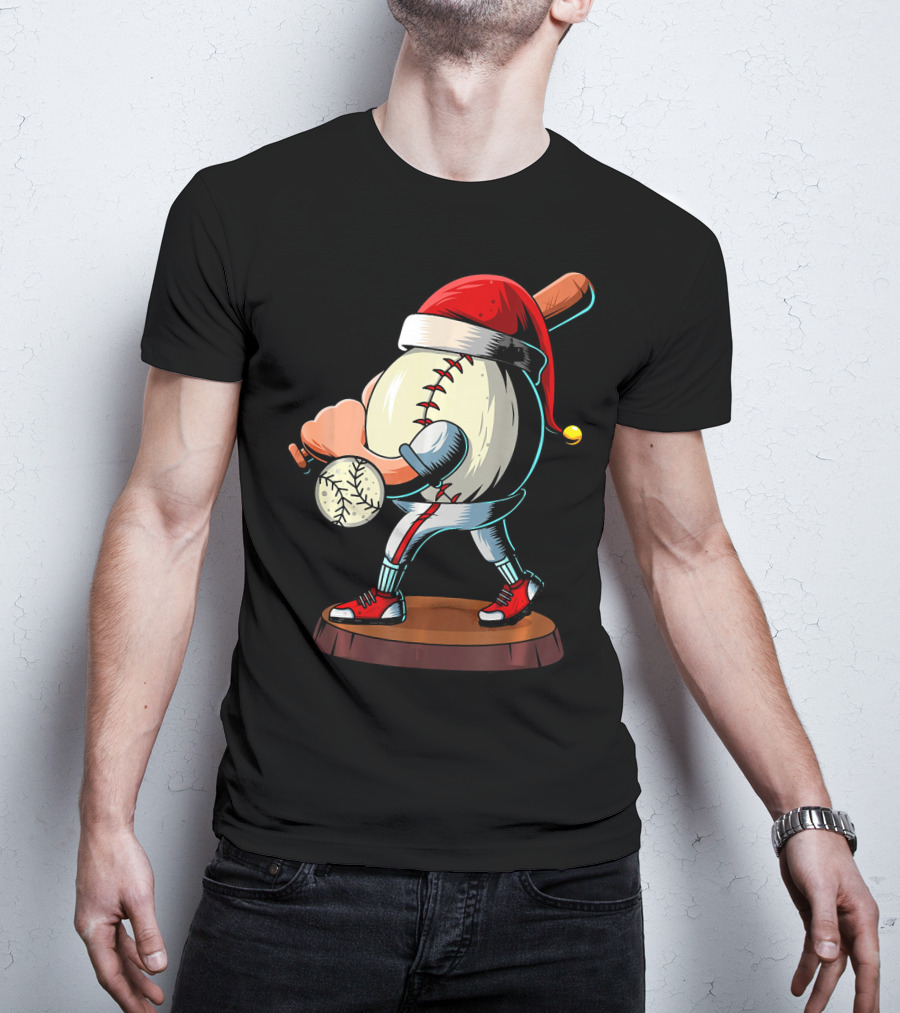 Christmas Baseball Batter Santa With Red Shoes And Bat T-Shirt