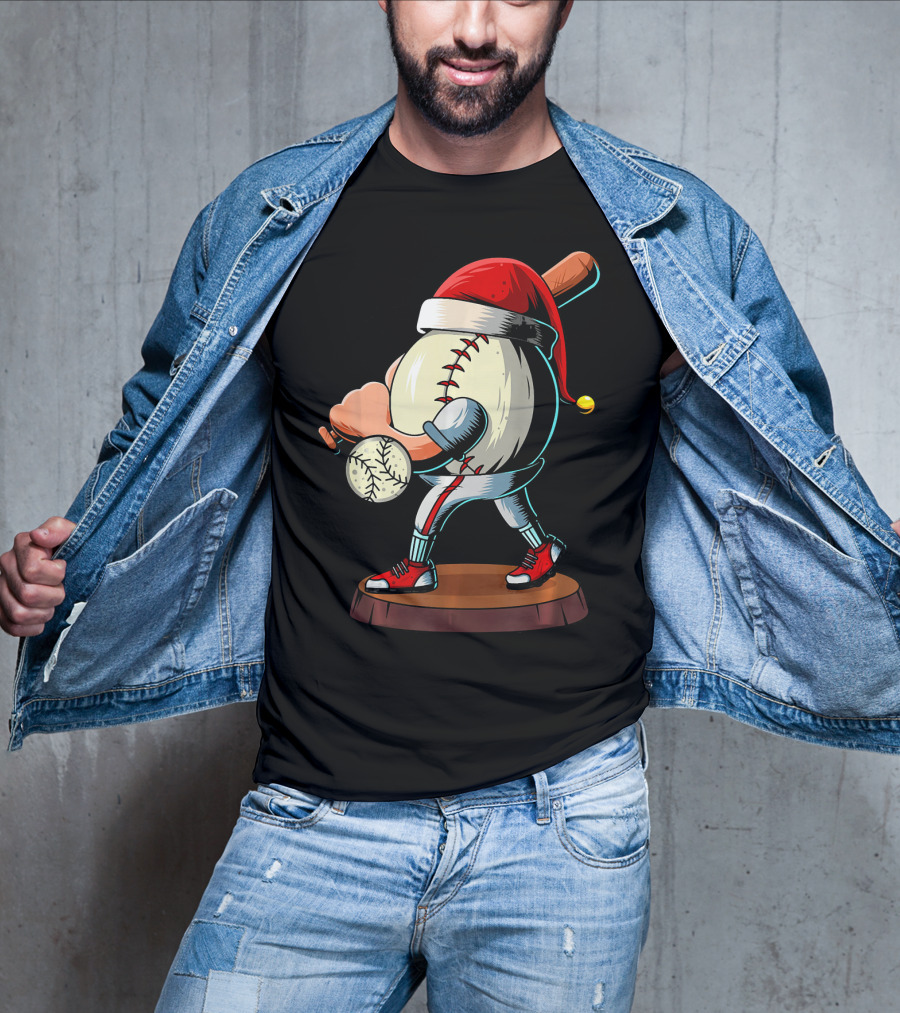 Christmas Baseball Batter Santa With Red Shoes And Bat T-Shirt
