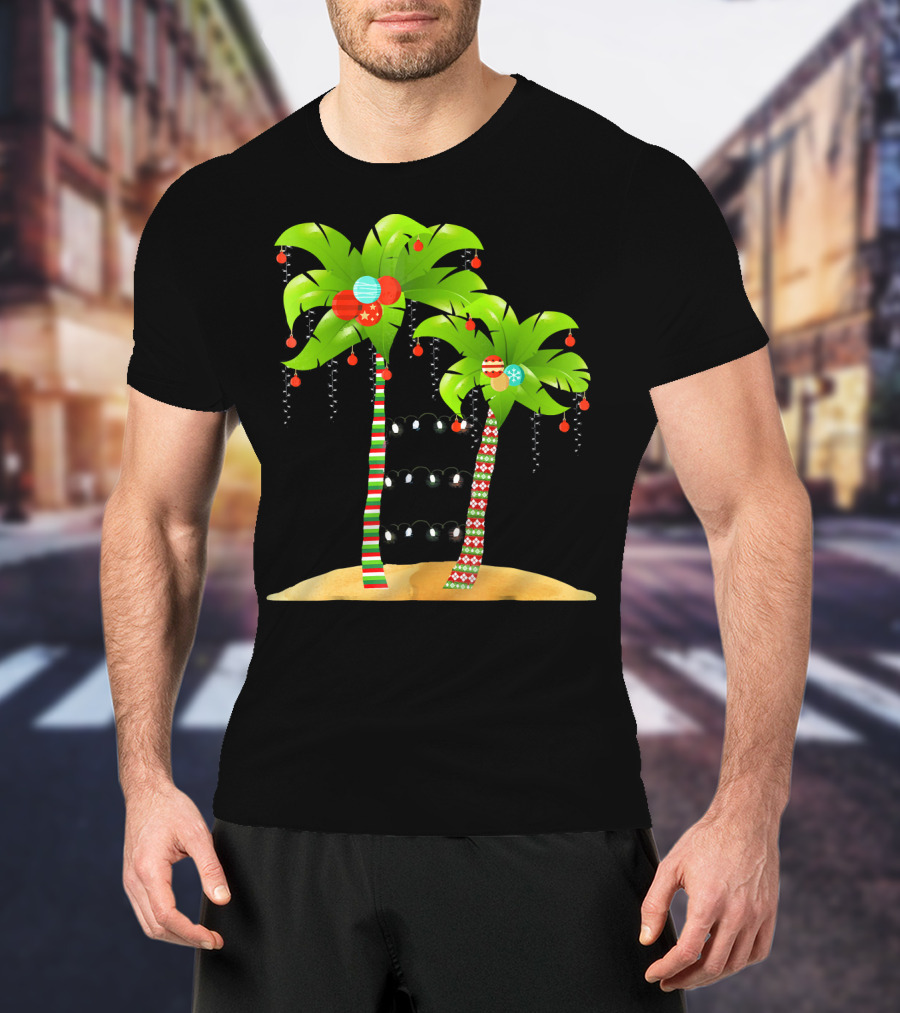 Christmas Tree Palm Mele Kalikimaka Palm Trees With Ornaments And Lights T-Shirt