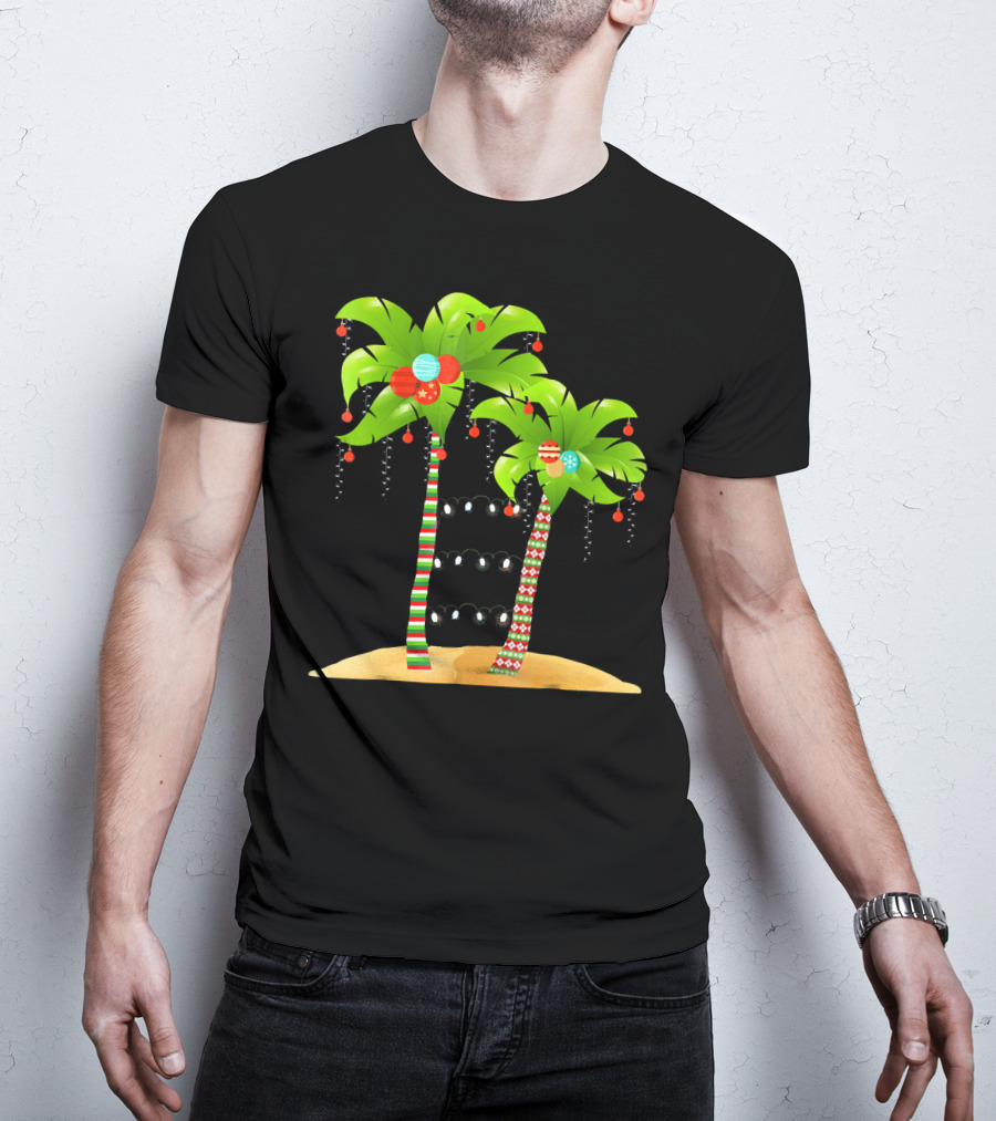 Christmas Tree Palm Mele Kalikimaka Palm Trees With Ornaments And Lights T-Shirt
