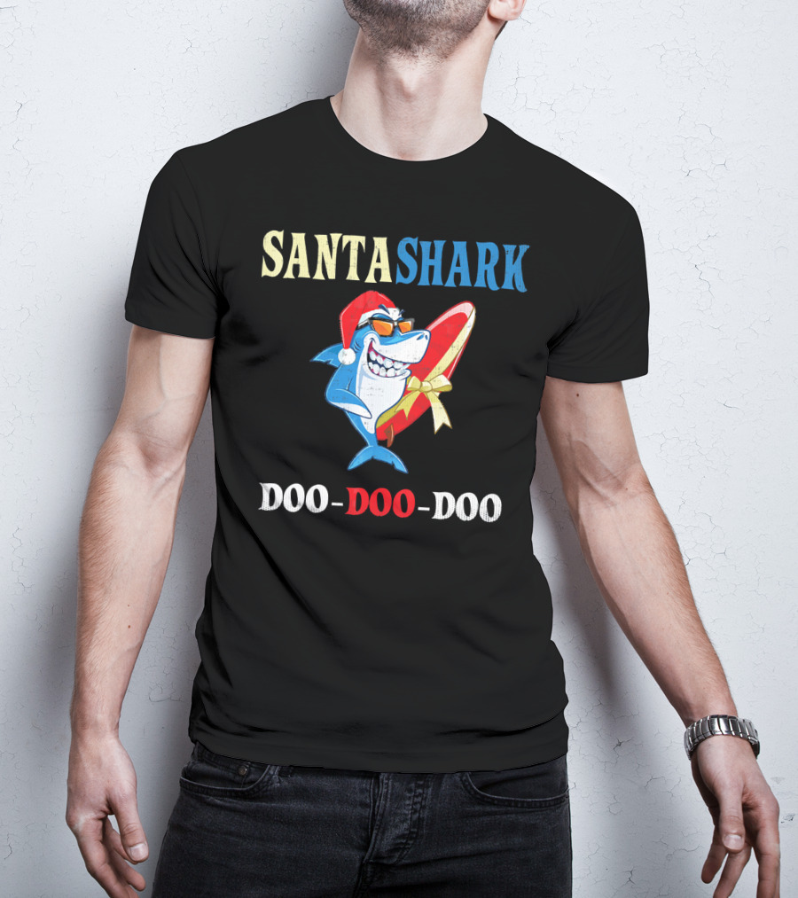 Santa Shark Doo-Doo-Doo Surfboard Christmas T-Shirt