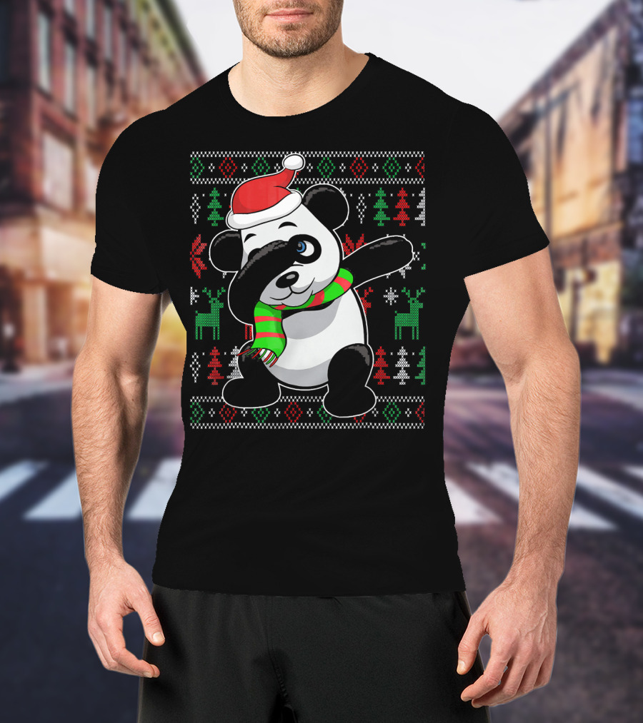 Ugly Christmas Sweater With Dabbing Santa Panda And Festive T-Shirt