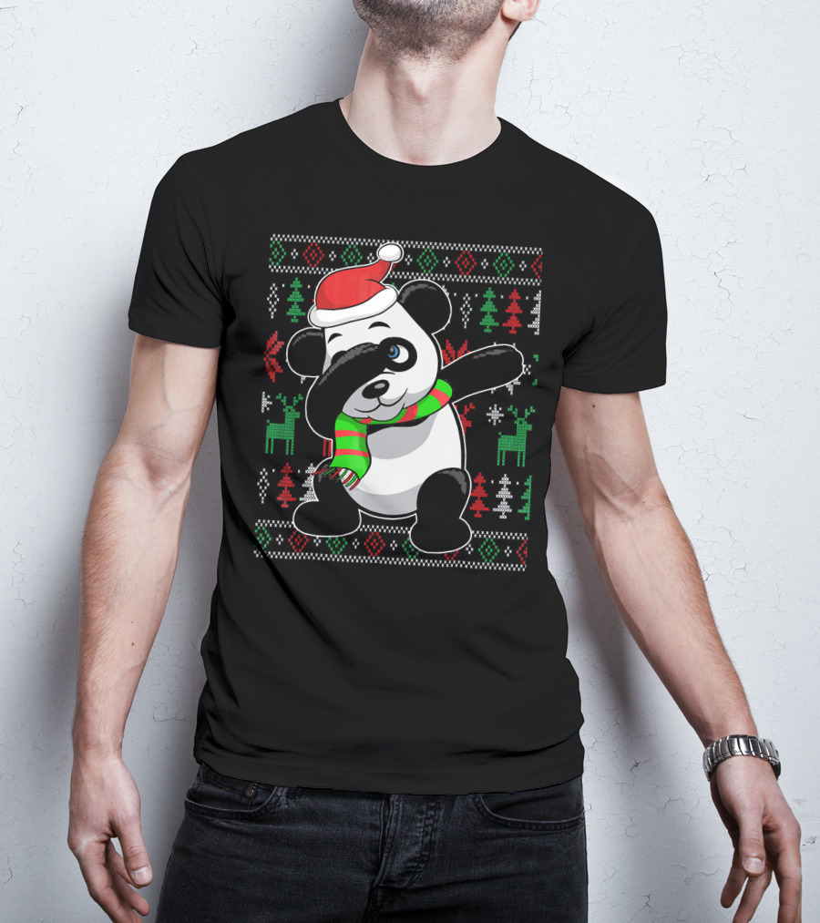 Ugly Christmas Sweater With Dabbing Santa Panda And Festive T-Shirt