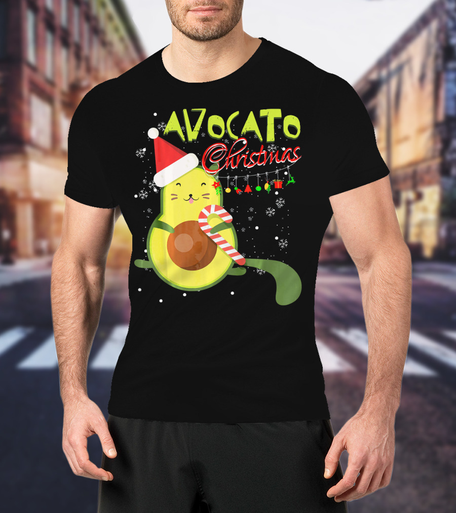 Avocato Christmas Funny Cute Cat Avocado Vegan T-Shirt