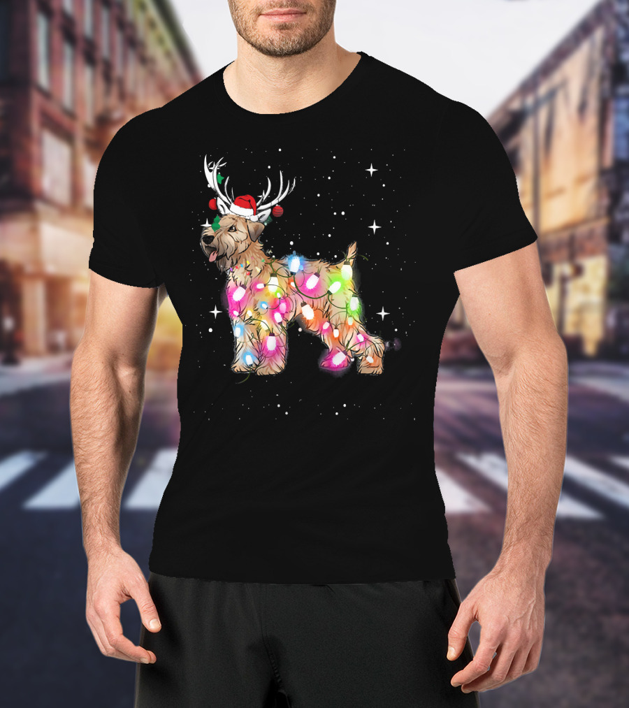 Christmas Lights Soft Coated Wheaten Terrier Santa Hat Antlers Snowflakes T-Shirt