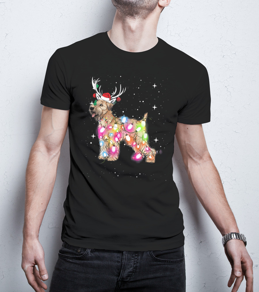 Christmas Lights Soft Coated Wheaten Terrier Santa Hat Antlers Snowflakes T-Shirt