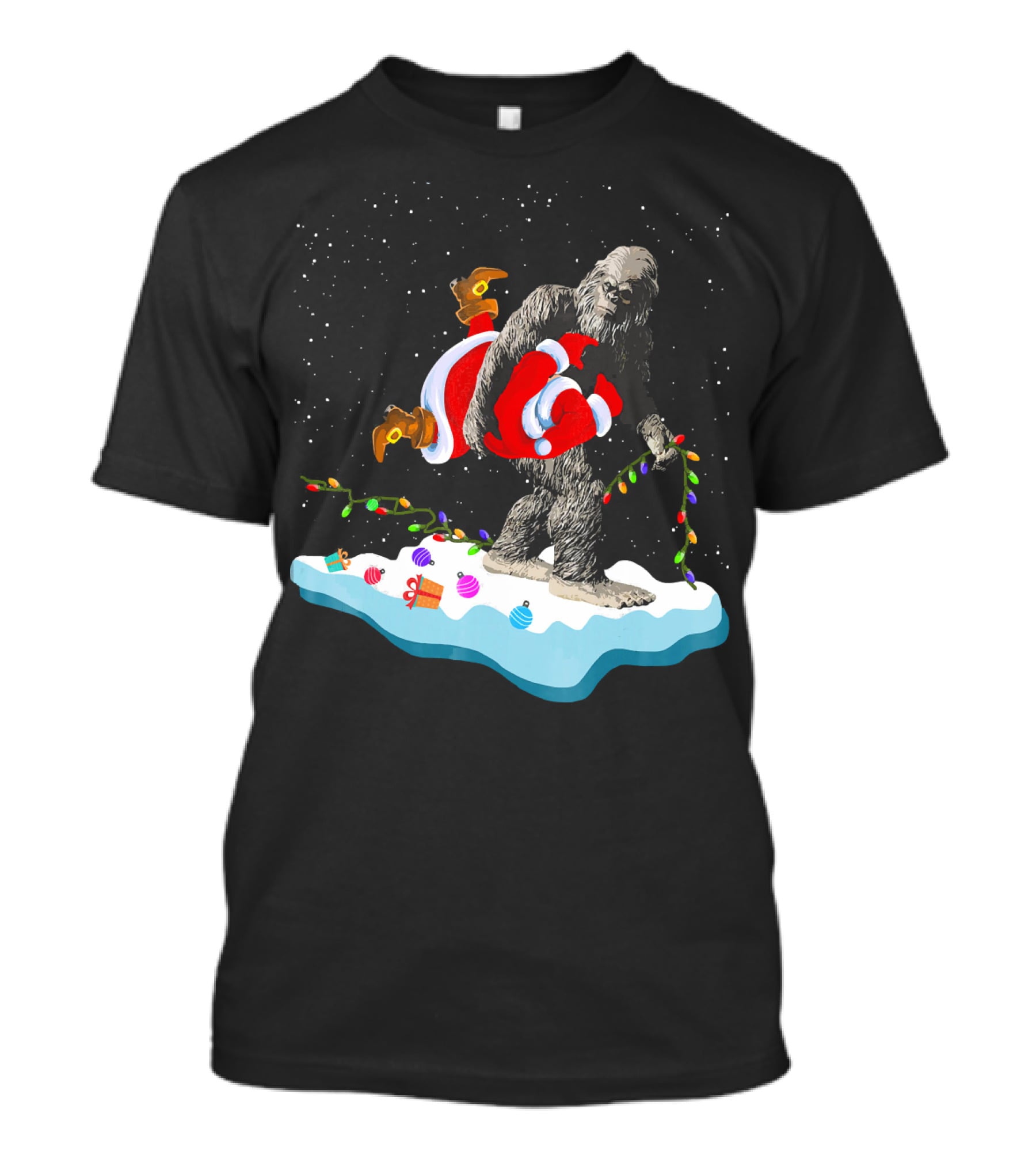 Bigfoot Abducts Santa On Christmas Eve T-Shirt