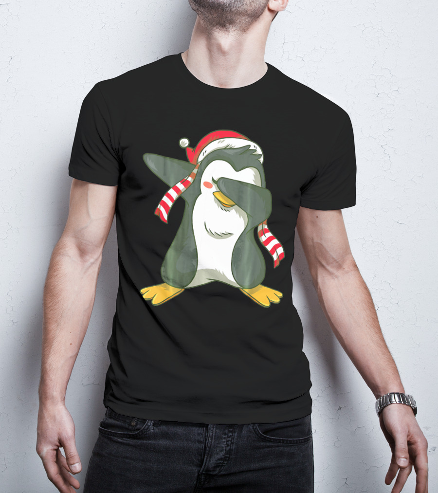 Dabbing Penguin Dab Dance Santa Hat Christmas T-Shirt