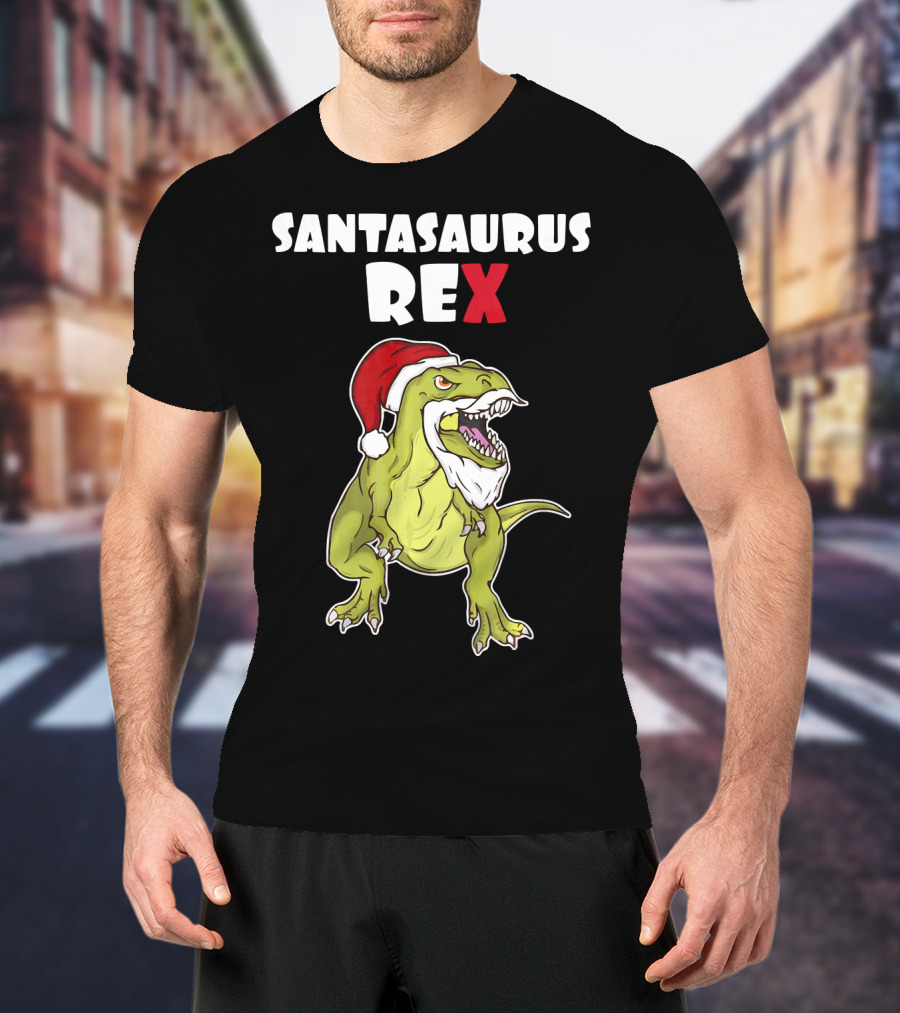 Santasaurus Rex Christmas Dinosaur Santa T-Shirt
