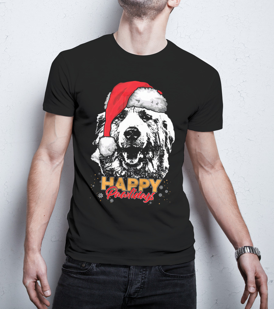 Happy Pawlidays Funny Christmas Great Pyrenees Santa Hat T-Shirt