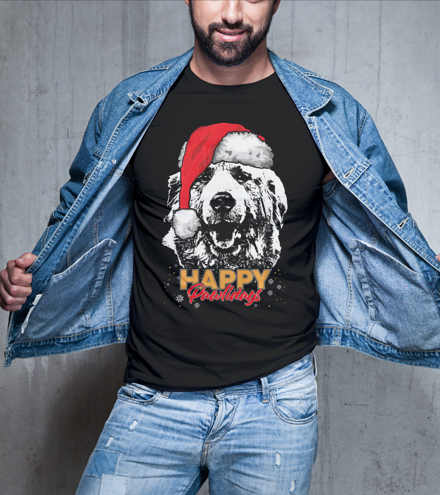 Happy Pawlidays Funny Christmas Great Pyrenees Santa Hat T-Shirt