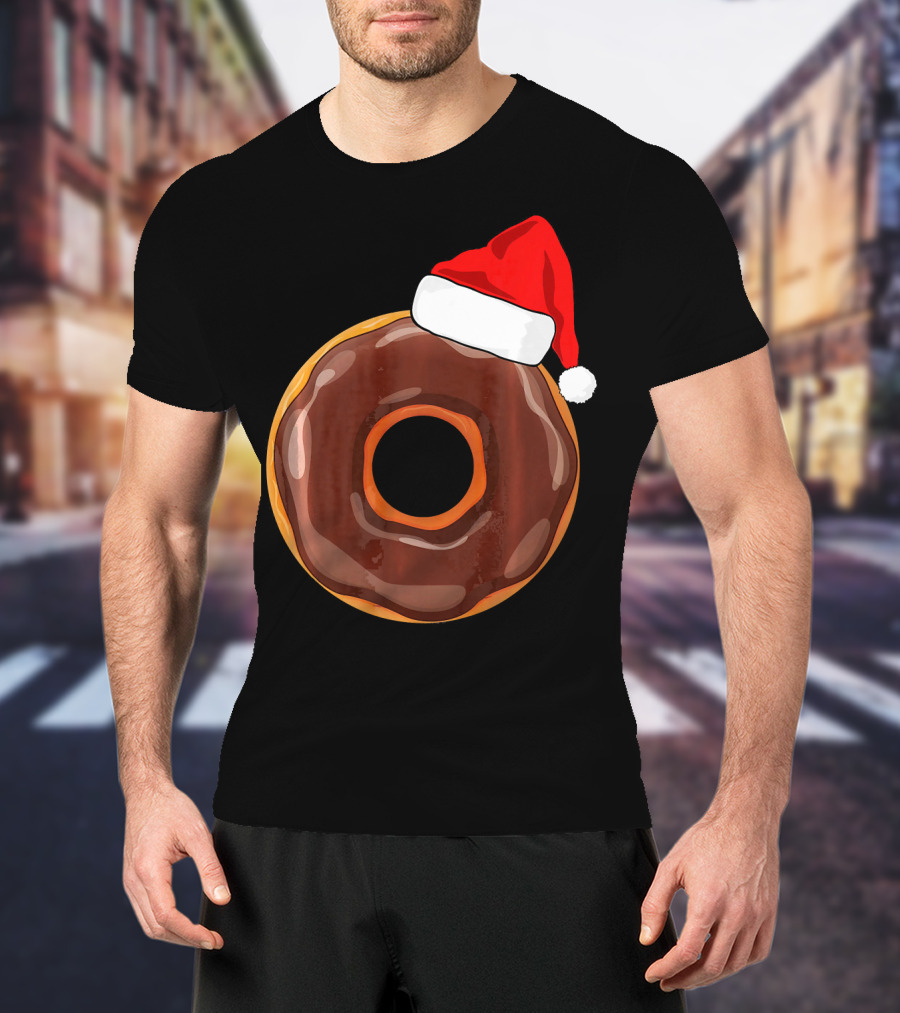Chocolate Donut Santa Hat Matching Chris Christmas T-Shirt