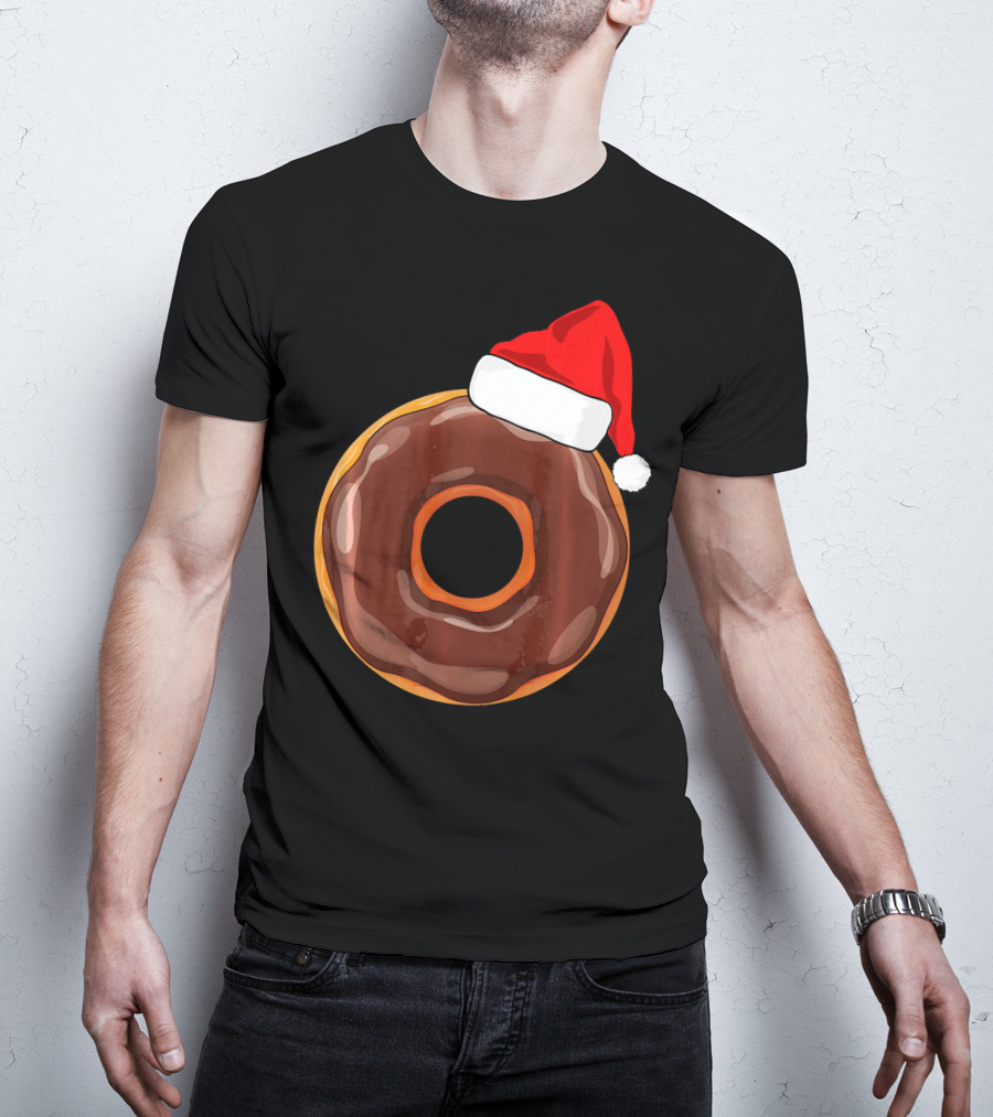 Chocolate Donut Santa Hat Matching Chris Christmas T-Shirt