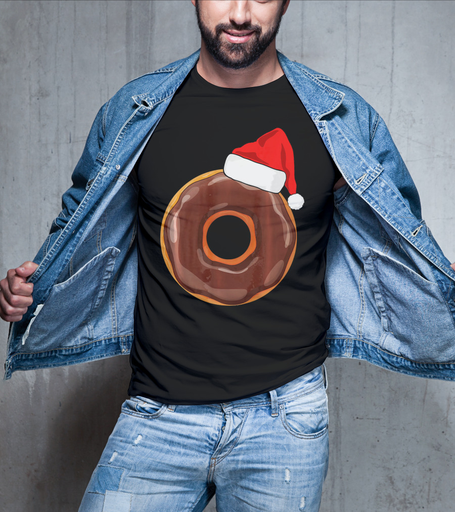 Chocolate Donut Santa Hat Matching Chris Christmas T-Shirt