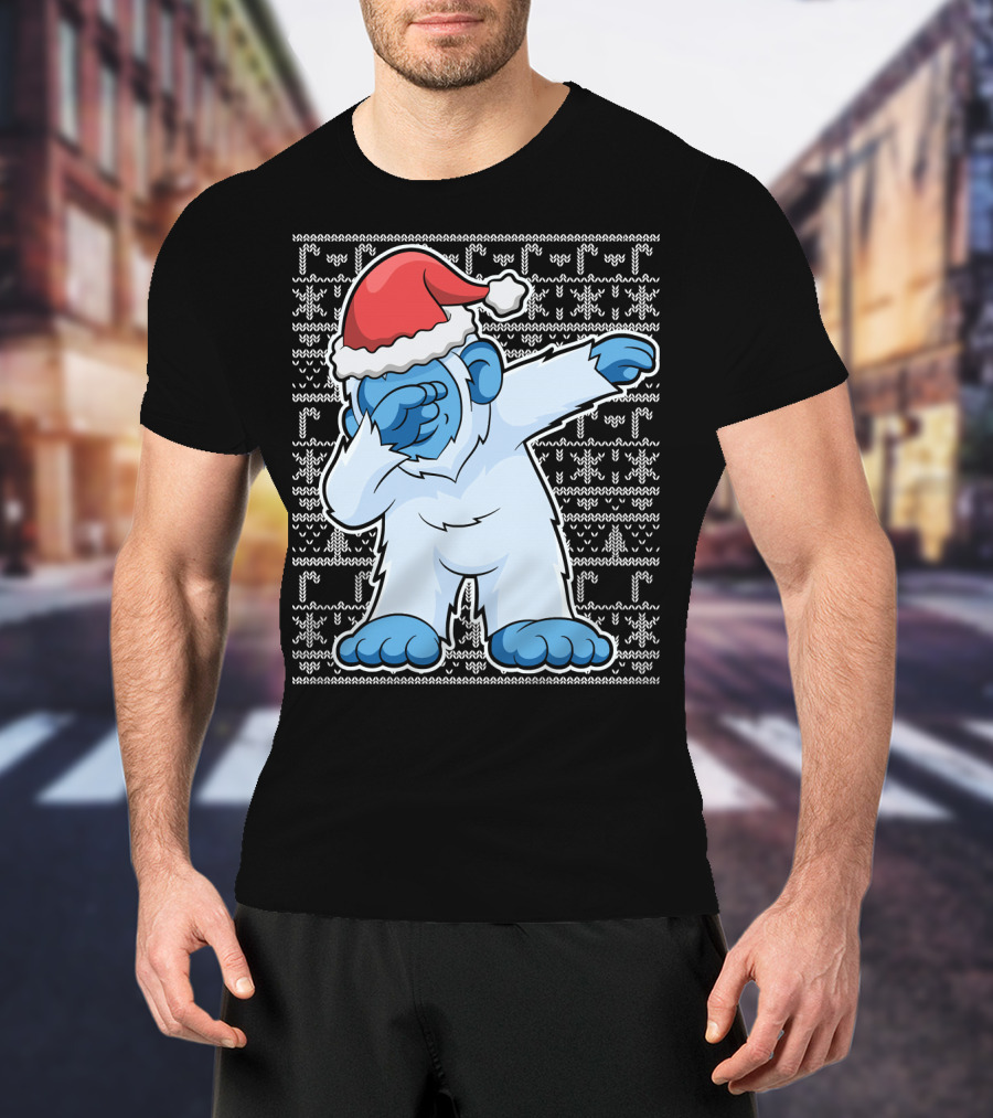Christmas Abominable Snowman Bigfoot Dabbing Santa Hat T-Shirt