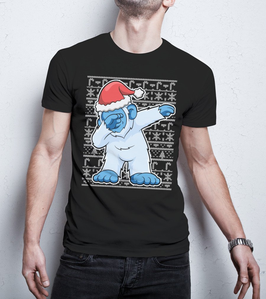 Christmas Abominable Snowman Bigfoot Dabbing Santa Hat T-Shirt