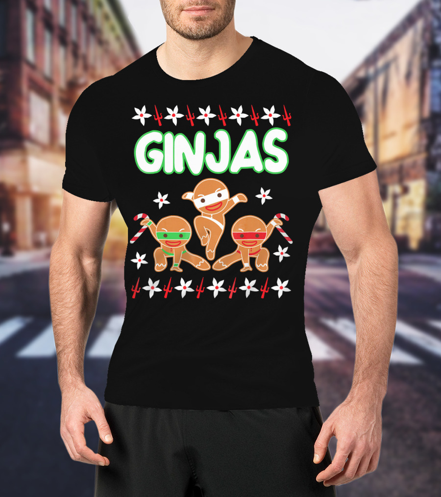 GINJAS Fighting Gingerbread Man Christmas T-Shirt