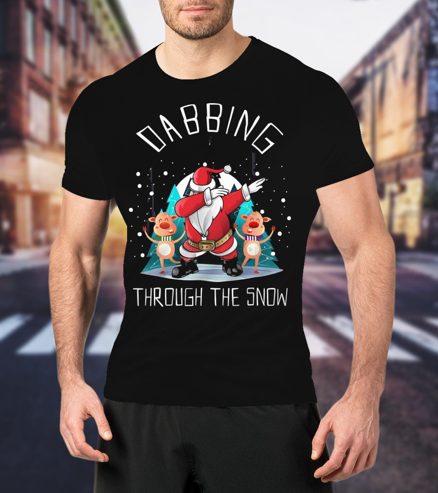 Dabbing Santa Through The Snow With Reindeer T-Shirt
