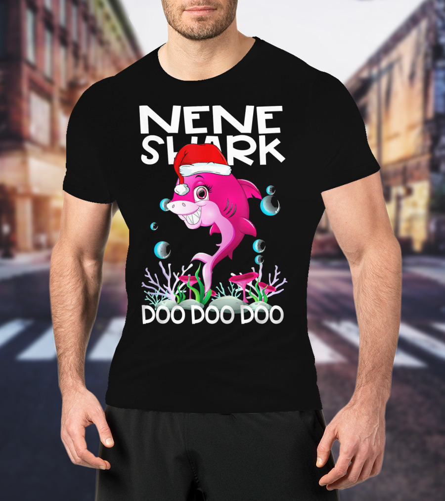 Nene Shark Doo Doo Doo Santa Hat Coral Bubbles T-Shirt