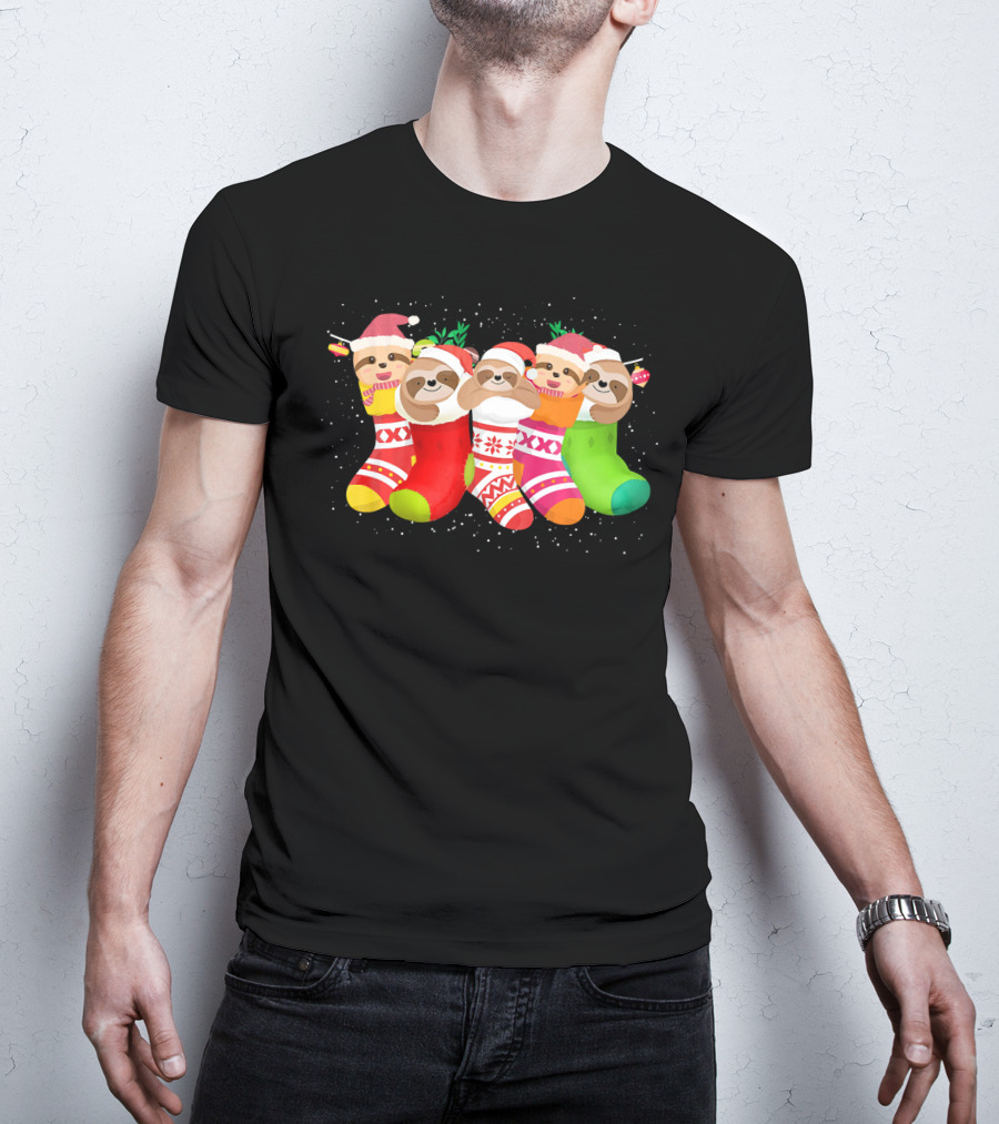 Cute Sloth Christmas Socks Xmas Mer Snuggly Festive Stockings T-Shirt