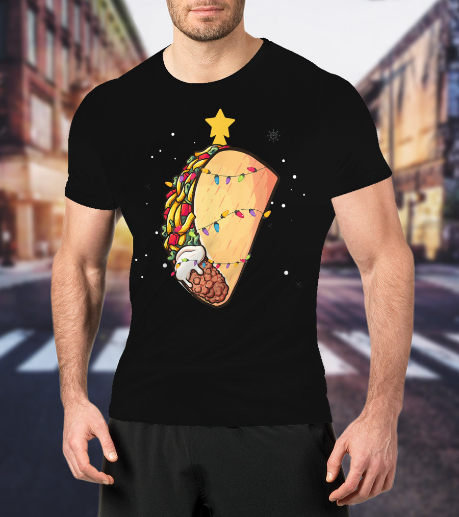 Taco Christmas Lights Wrapped Festive Star Holiday T-Shirt