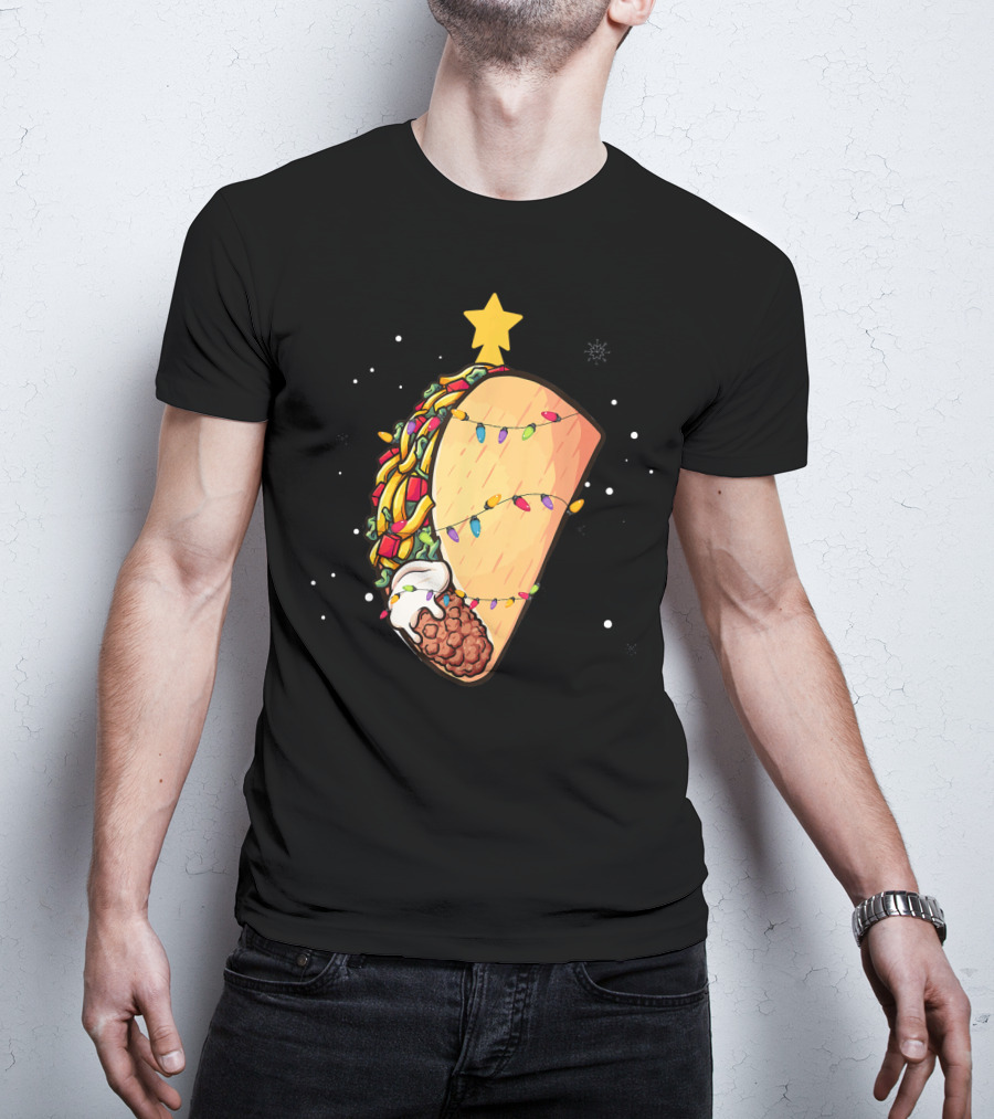 Taco Christmas Lights Wrapped Festive Star Holiday T-Shirt