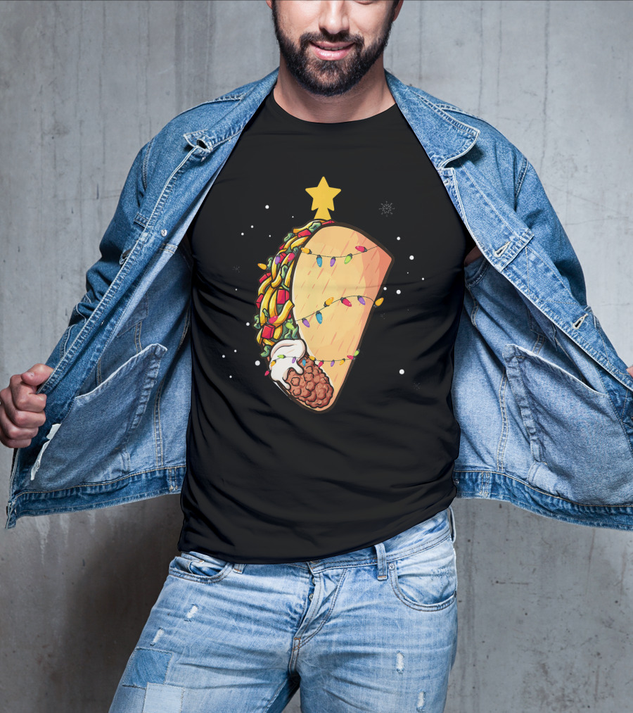 Taco Christmas Lights Wrapped Festive Star Holiday T-Shirt