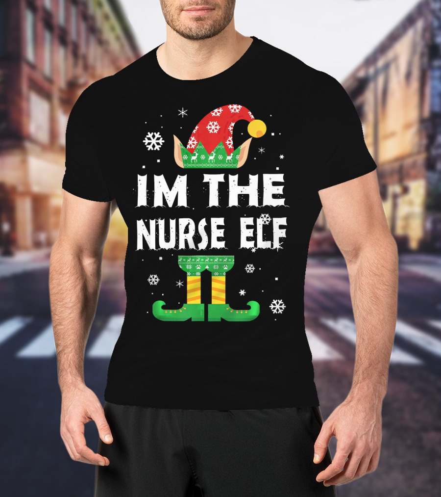 Im The Nurse Elf Matching Family Group Christmas Holiday Snowflakes T-Shirt