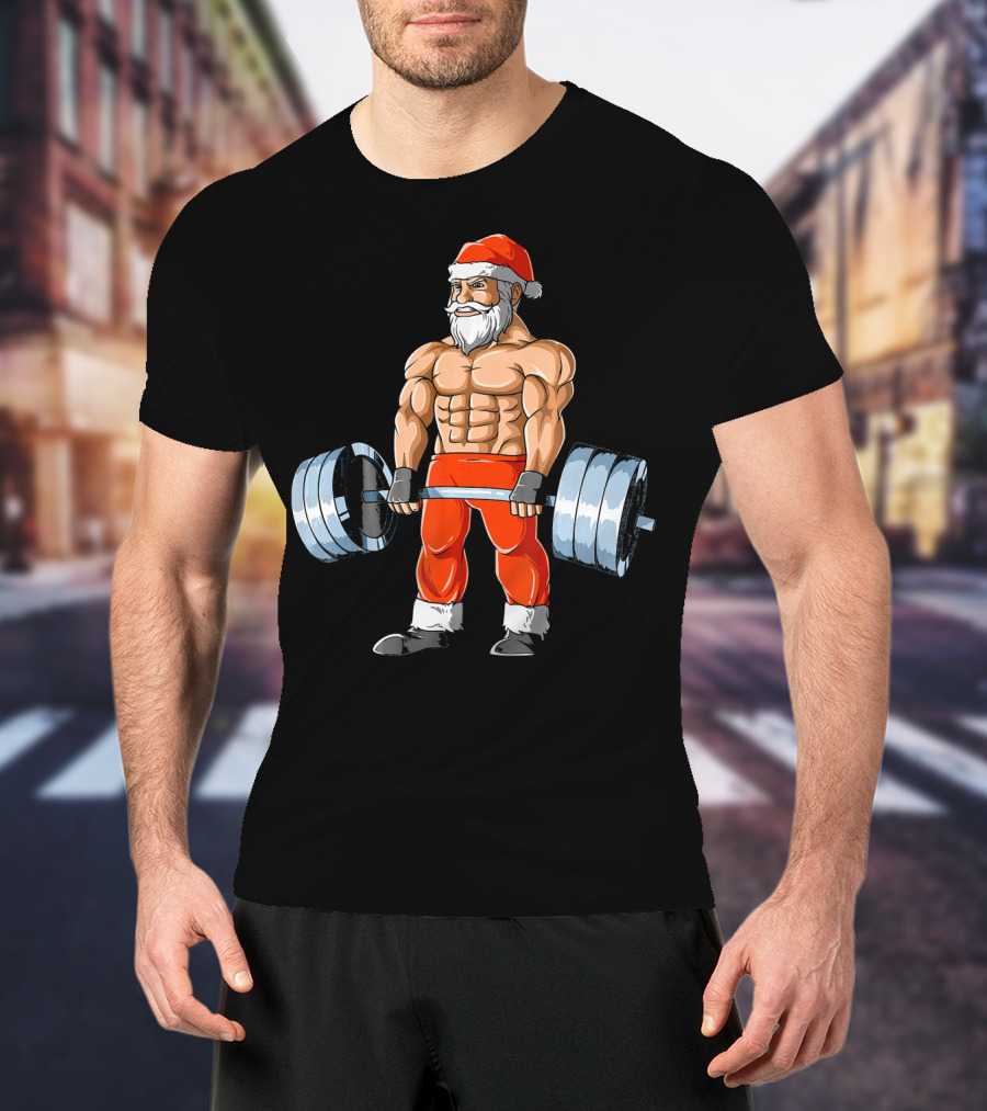 Weightlifting Santa Christmas Deadlift Fitness Santa Claus T-Shirt