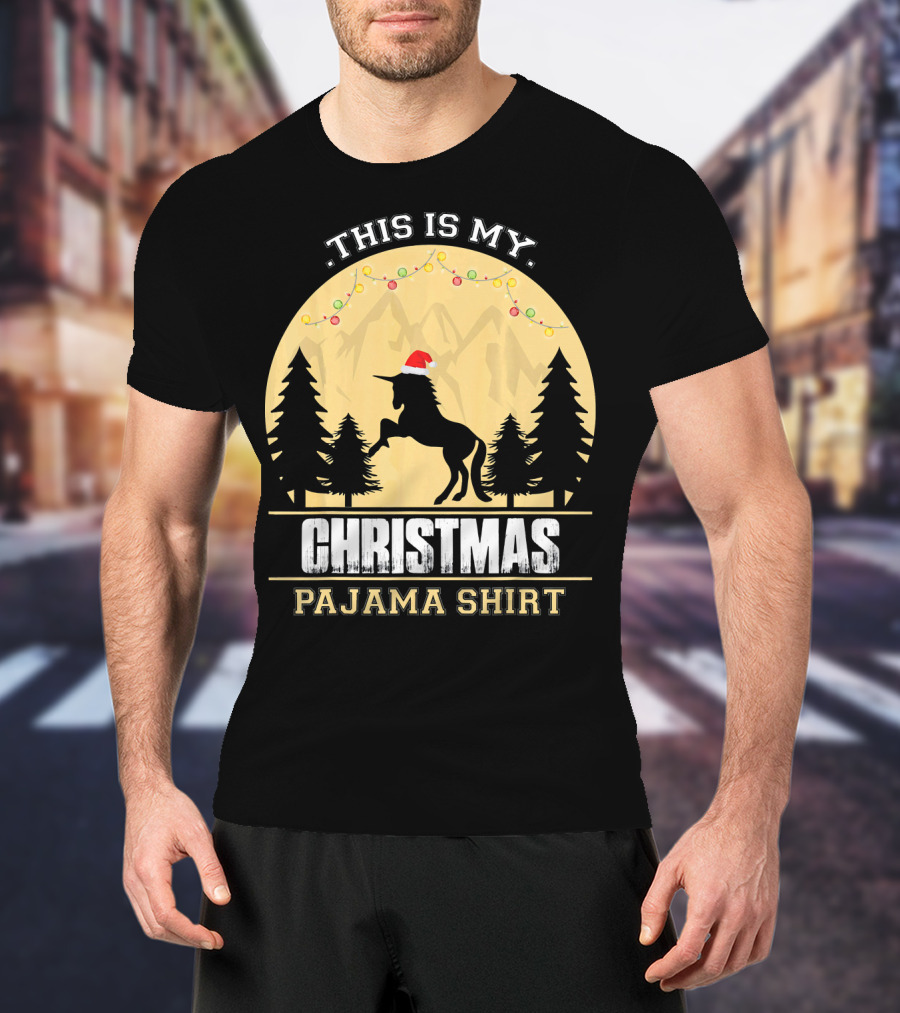 This Is My Christmas Pajama Shirt Santa Unicorn T-Shirt