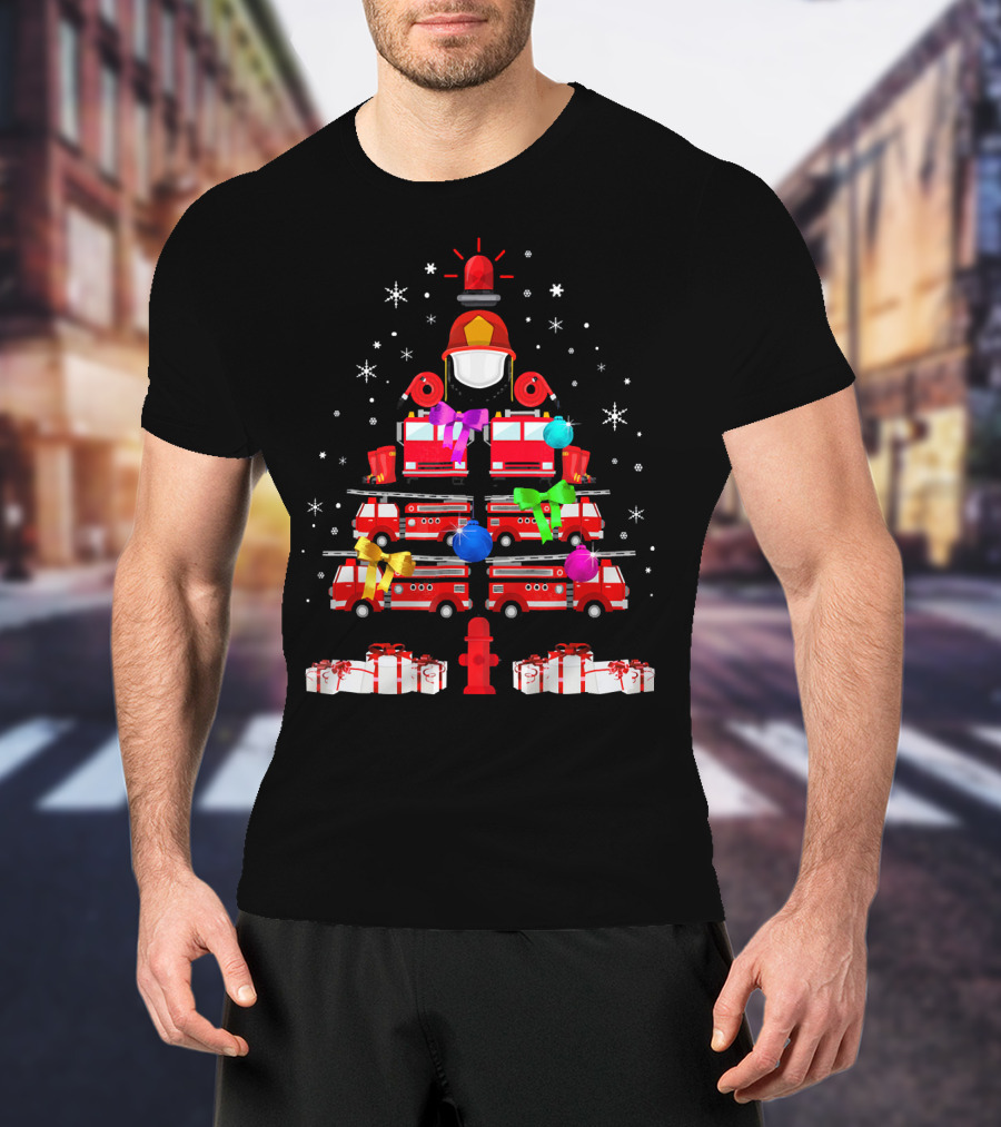 Funny Firefighters Christmas Tree Ornaments Gifts Firetrucks Helmets Hydrant T-Shirt