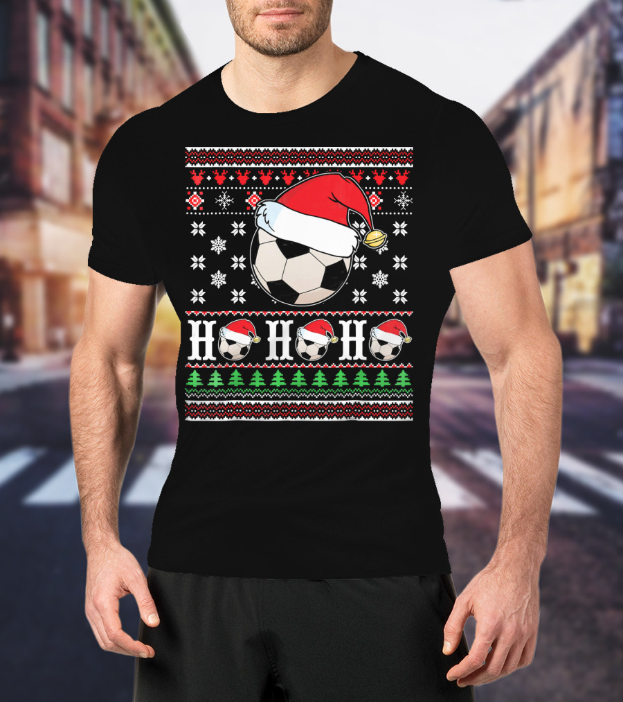 UglySoccer Santa Claus HO HO Christmas Soccer Ball Santa Hat T-Shirt