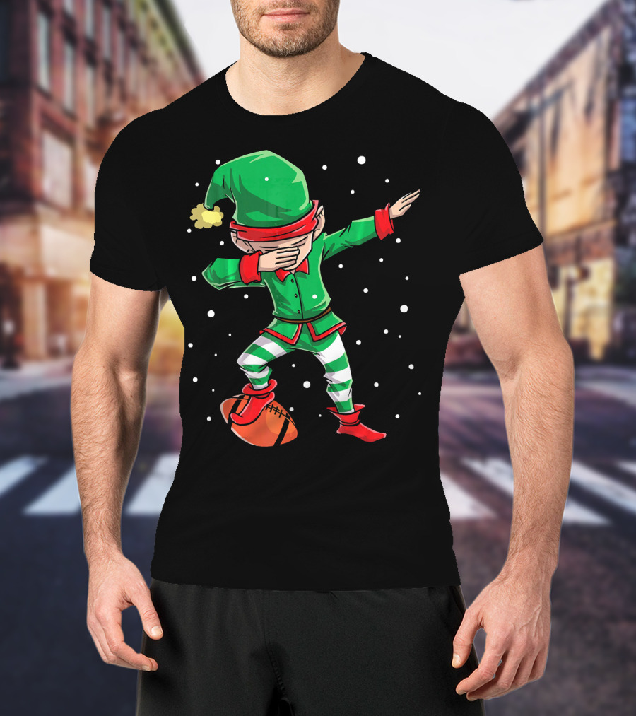 Dabbing Elf Christmas Football Holiday Fun T-Shirt