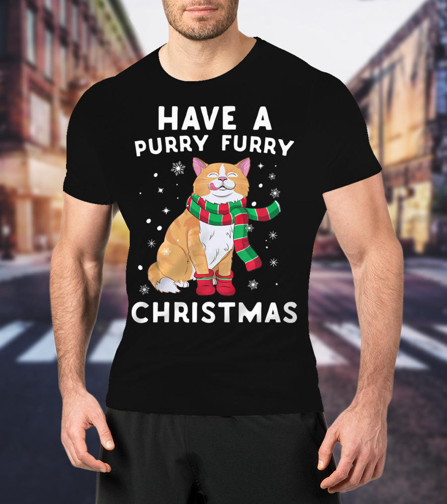 Have A Purry Furry Christmas Snowflakes And Cat With Scarf T-Shirt