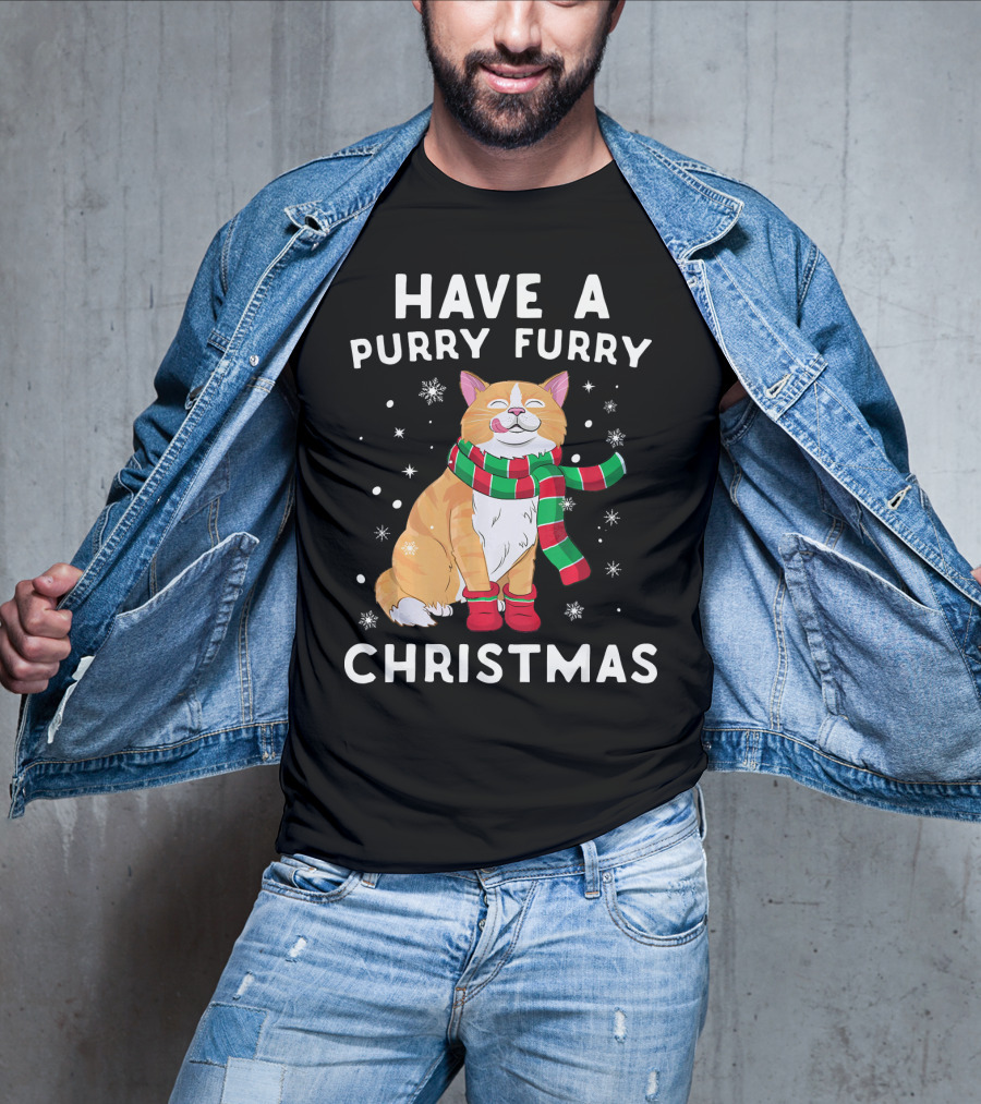 Have A Purry Furry Christmas Snowflakes And Cat With Scarf T-Shirt
