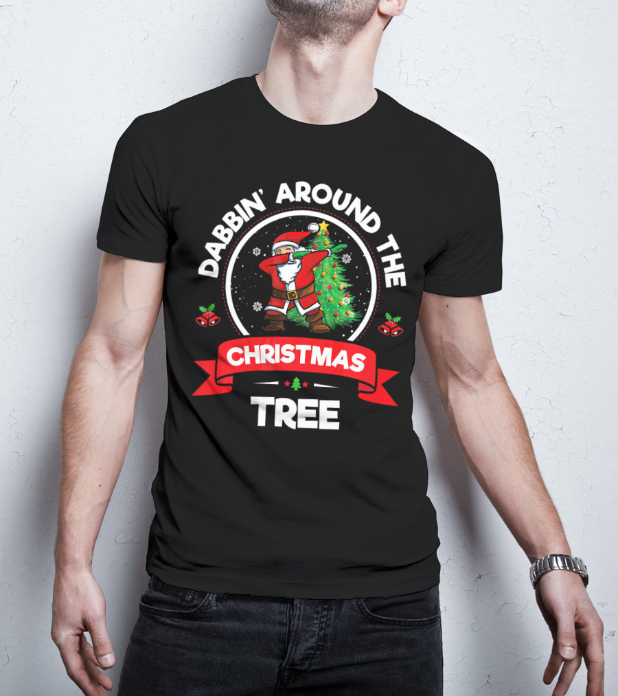 Dabbin' Santa Dancing Around The Christmas Tree Holiday Fun T-Shirt